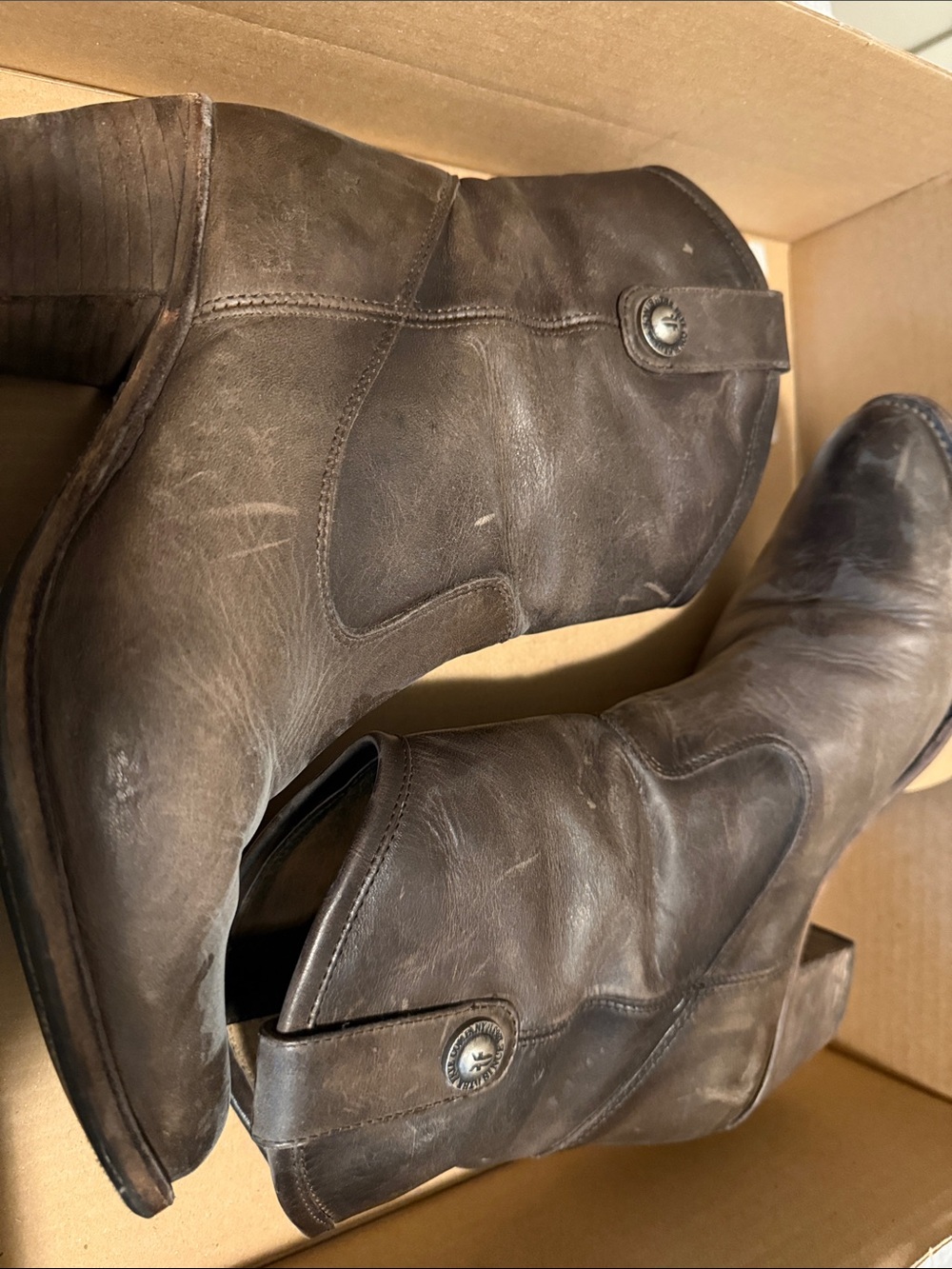 Frye Taupe Leather Western Ankle Bootie - Picture 4 of 5